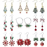 Christmas Earrings for Women Pink Flamingo Tree Snowflake Bow Jingle Bell Dangling Trendy Holiday Earrings Stocking Stuffers Christmas Jewelry Gifts Outfits Accessories