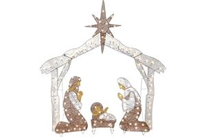 National Tree Company Pre-lit Artificial Christmas Décor - Includes Pre-strung White Mini White LED Lights and Ground Stakes - Crystal Holy Family Nativity - 4.5 ft