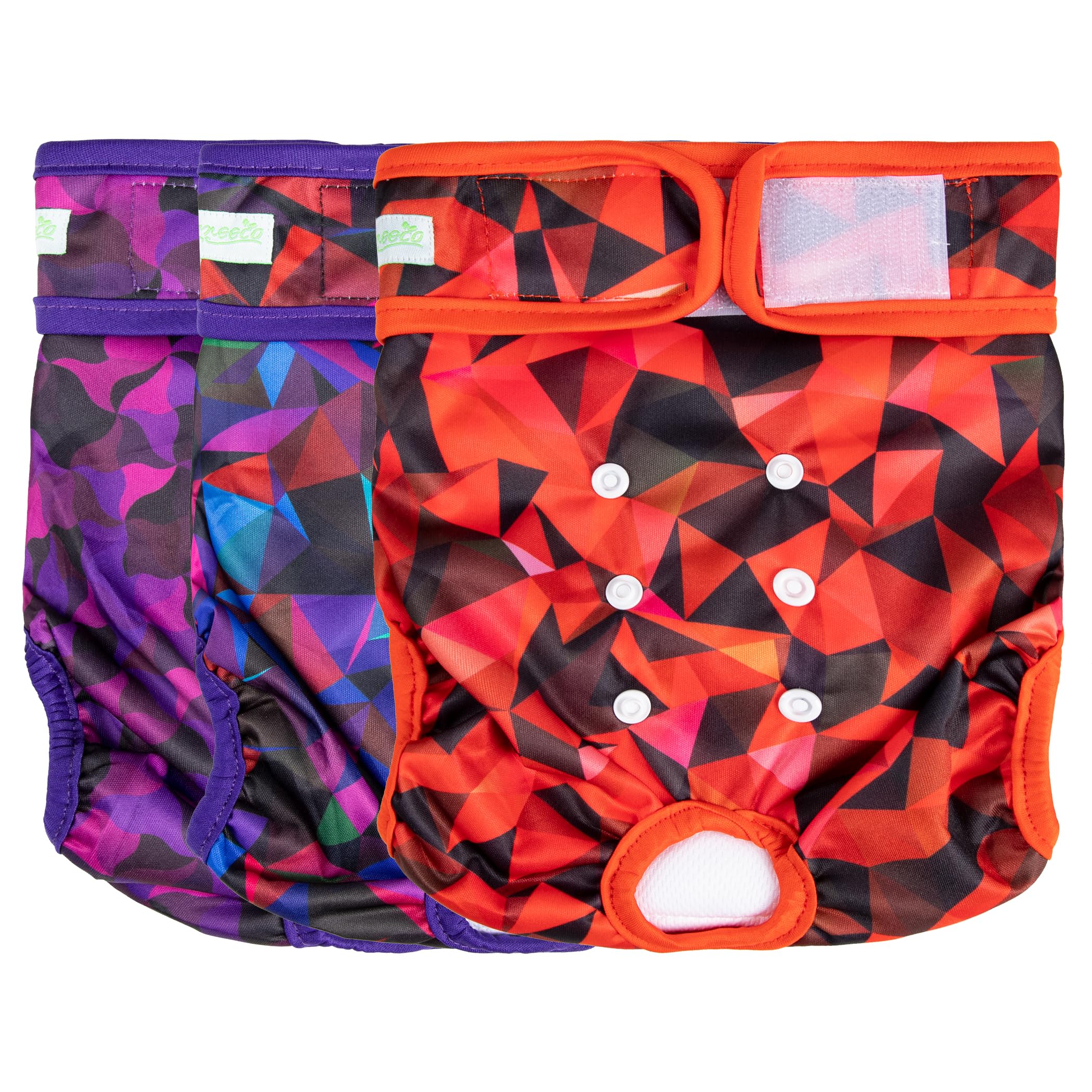 Photo 1 of wegreeco Washable Female Dog Diapers Highly Absorbent Reusable Diapers for Dog in Heat Period, 3 Pack (Abstract Geometrical Purple, X-Large)