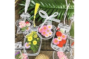 FLEWFUN Transparent Dried Flower Bookmarks, 40Pcs Dried Flower Bookmark Kit with 12 Pcs Dried Flowers and 80+ Stickers - Bulk DIY Bookmarks for Crafts, Resin & Scrapbooking Mothers Day Gift (3.5"*5.5")