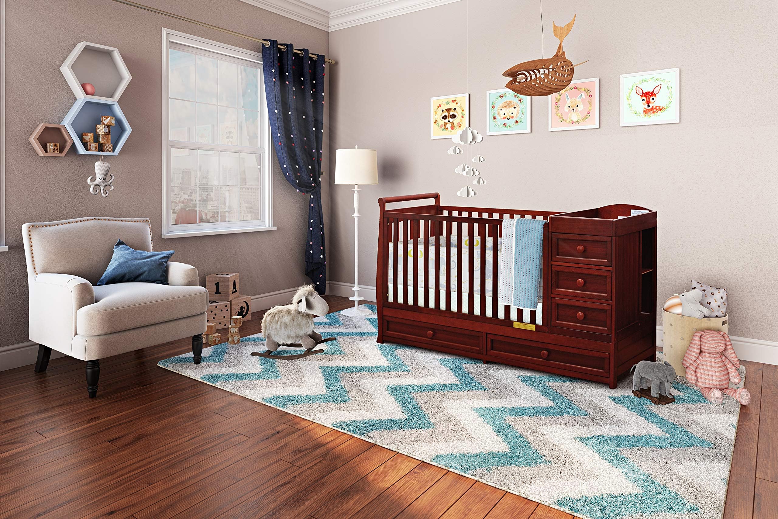 Athena Daphne Convertible Crib and Changer, Cherry