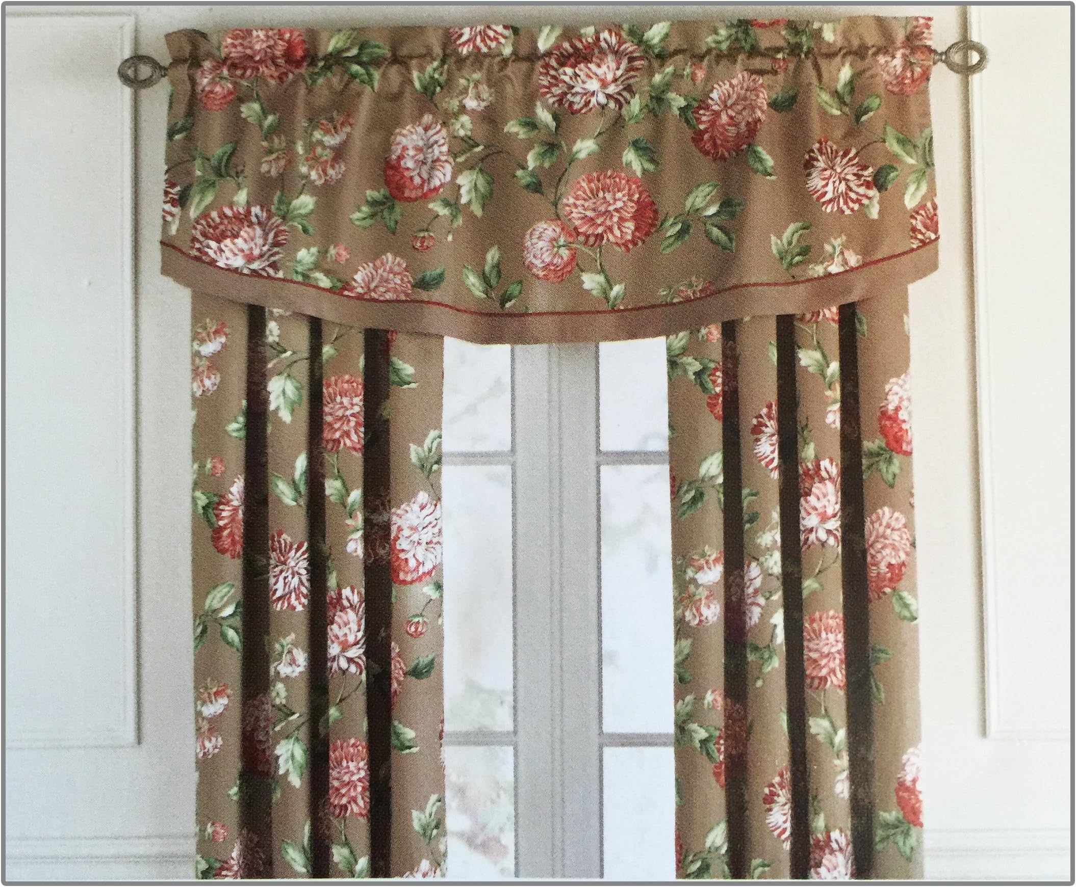 Williamsburg Historic Charlotte Pattern Valance Mocha Red Floral
