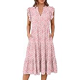 ANRABESS Womens Summer Casual Dress V Neck Ruffle Sleeve Midi Dresses 2026 Trendy Flowy Tiered Boho Beach Vacation Sundress