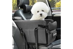 WOYYHO Center Console Dog Car Seat Waterproof and Easy Clean Dog Car Seat for Small Dogs Thickened PU Leather Dog Car Seat with Adjustable Safety Belt ((0-14 lbs), Grey)