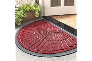Front Door Mat Outdoor Indoor Welcome Mat-Semicircular 43X75CM Non Slip Heavy Duty Rubber Doormat-Absorbent Entryway Rug Entr