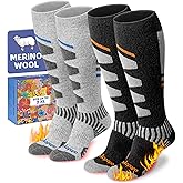 Lalapapa Merino Wool Ski Socks for Women Men - Warm Thermal Padded Cushioned Knee High Socks for Winter Skiing Snowboarding