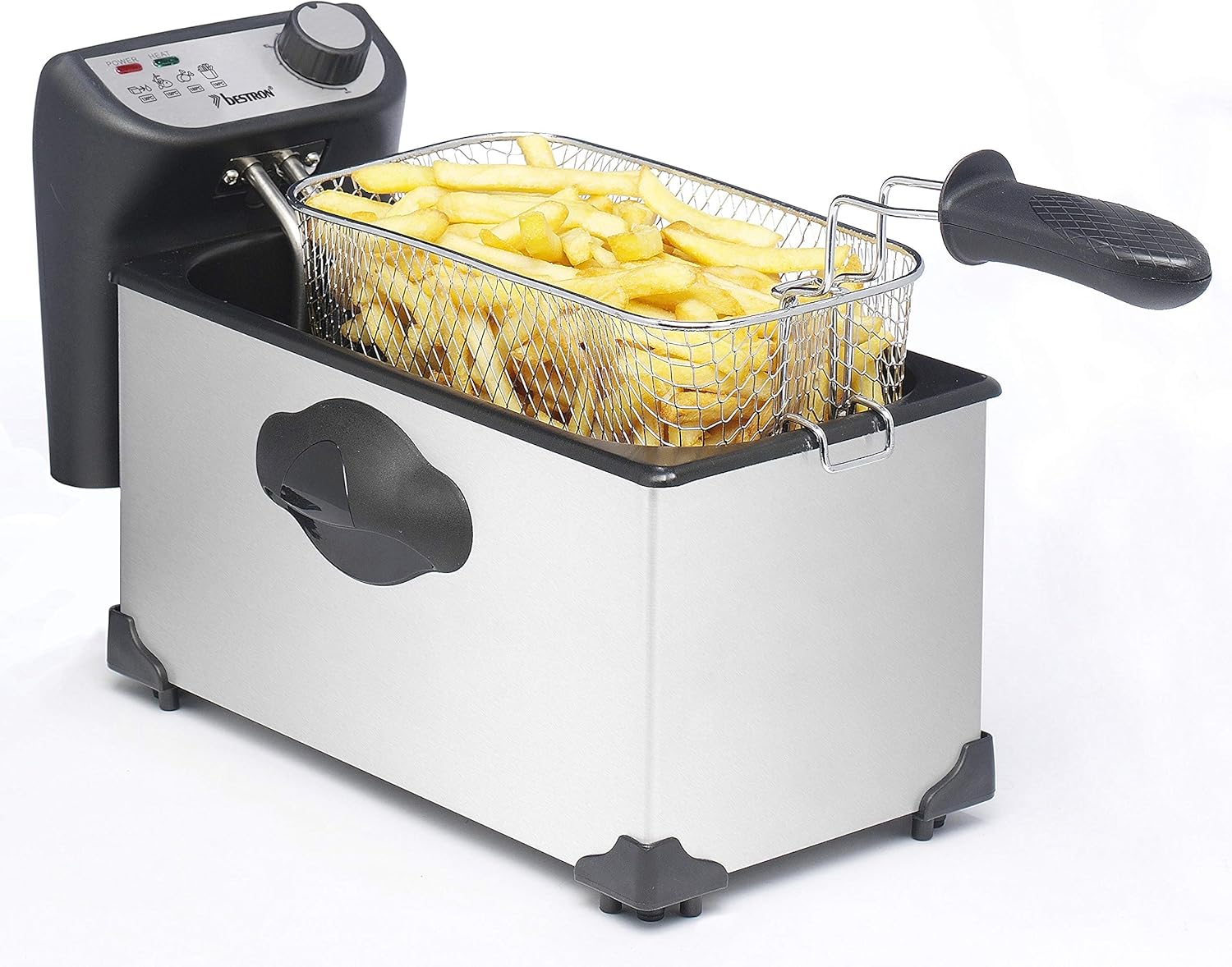 Bestron Öl-Fritteuse mit Kaltzonentechnologie, 3,5 Liter, inklusive Sichtfenster und stufenloser Temperaturregler, spülmaschinengeeignet, 2000 Watt, silber