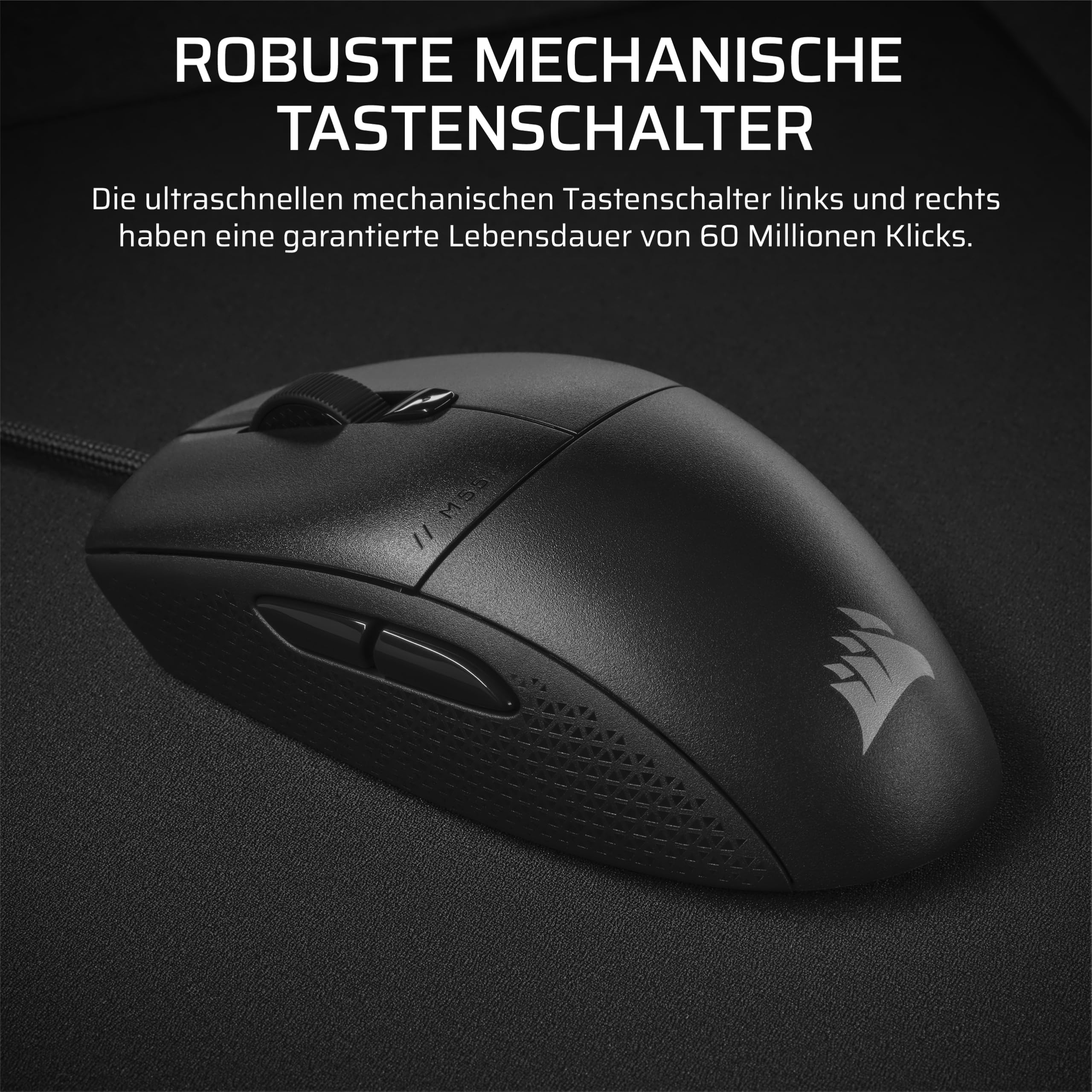 Corsair M55 Leichte FPS-Gaming-Maus mit Kabel – 16.000 DPI – Sechs Programmierbare Schaltflächen – Texturierte Seitengriffe – Schwarz 7