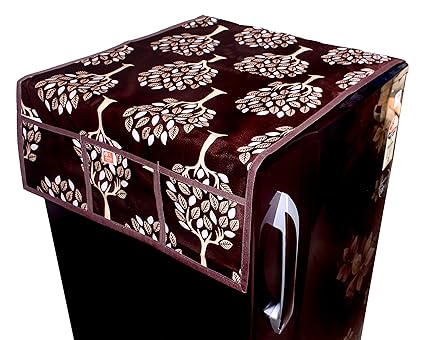 Kanushi Industries Floral (Tree) Design Fridge Top Cover with 6 Utility Pockets (Brown Color)