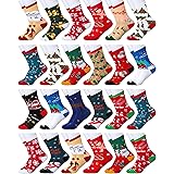 SATINIOR 24 Pairs Christmas Holiday Socks Women Girls Funny Crew Socks Cotton Knit Socks for coworkers Christmas Gifts (Vibra