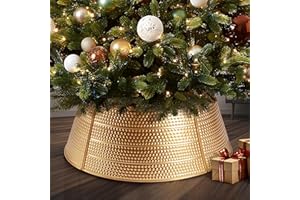 AWENDIETOU Christmas Tree Collar and Skirt Set - 23" Festive Holiday Decor with Gold Metal Tree Collar Base Stand - Ideal for Real or Artificial Trees - Christmas Skirt Tree Basket Decorations Gift