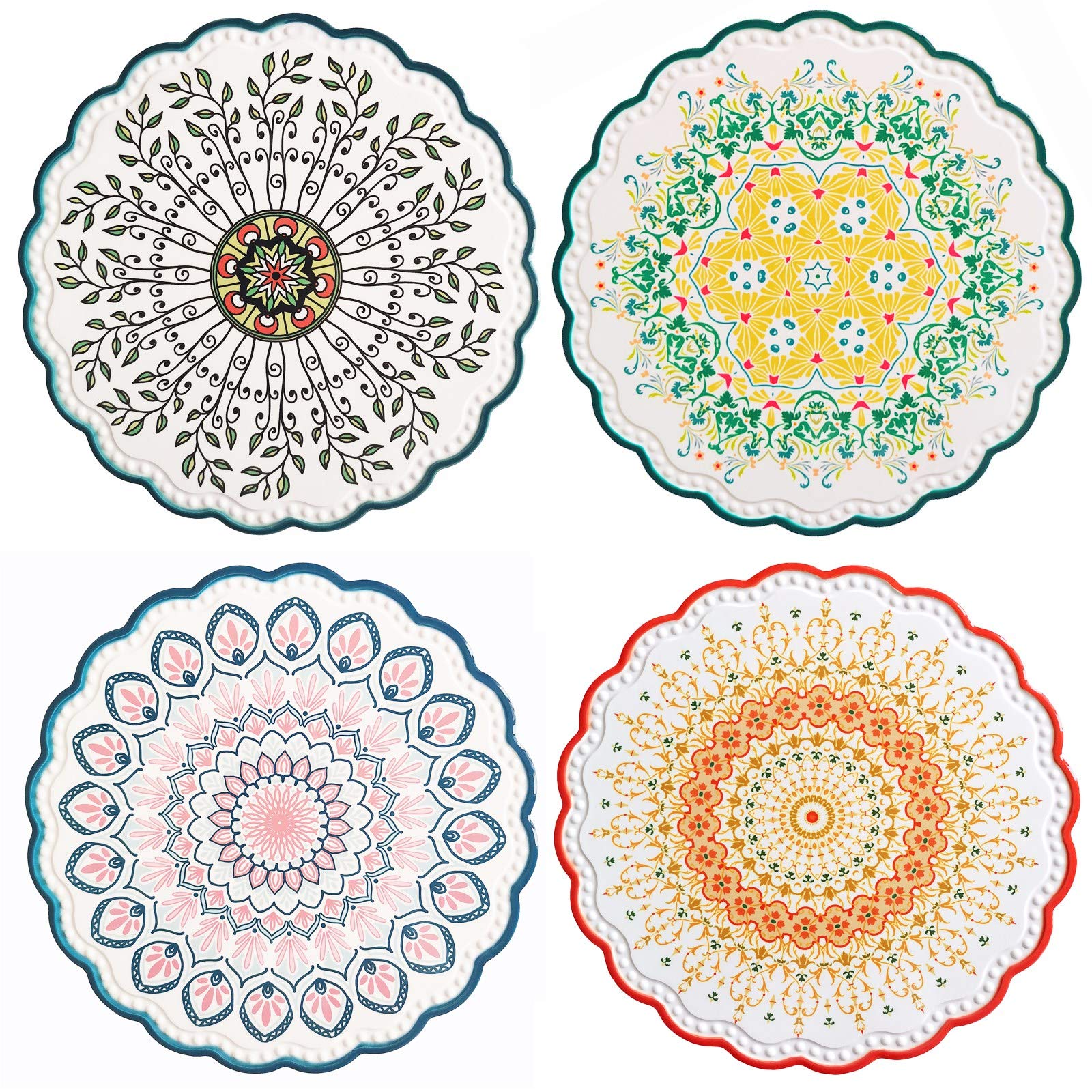Ceramic Trivets for Hot Pots and Pans, Heat Resistant Mats, Trivets for Hot Dishes with Beautiful Flower Patterns and Scratch Proof Cork Base, Gifts for Friends, Round 7.9 Inch, Set of 4