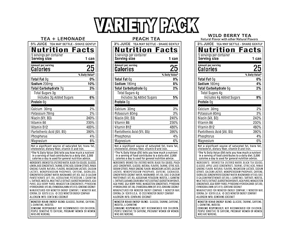 MONSTER ENERGY REHAB TEA + LEMONADE, PEACH, WILD BERRY, VARIETY PACK, ENERGY ICED TEA,15.5 OUNCE (PACK OF 15)