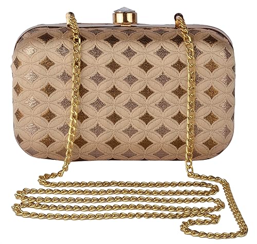 Revolution Womens Cotton Elegant Box Clutch (Gold)