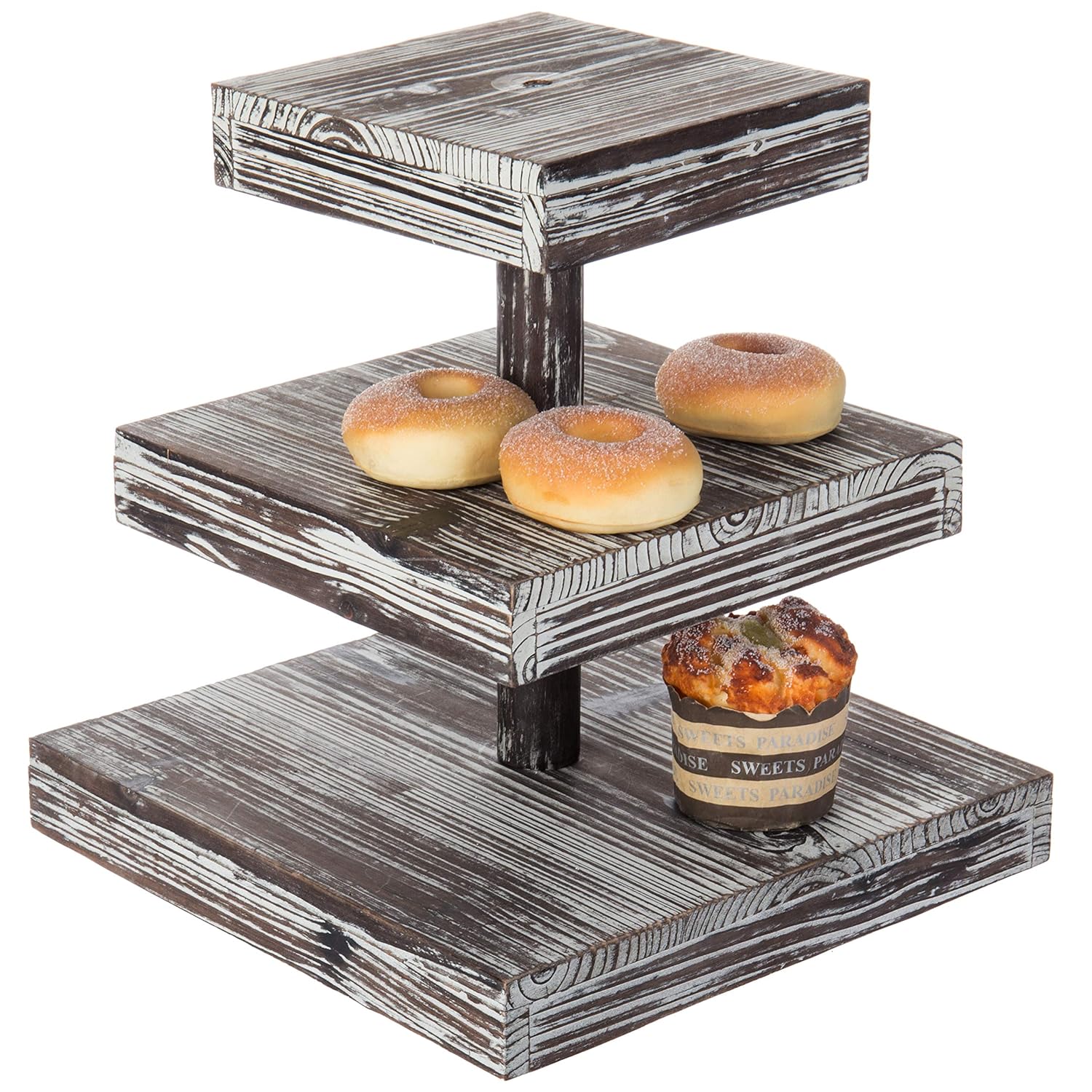 MyGift 12Inch 3Tier Torched Wood Dessert/Appetizer Stand Serveware