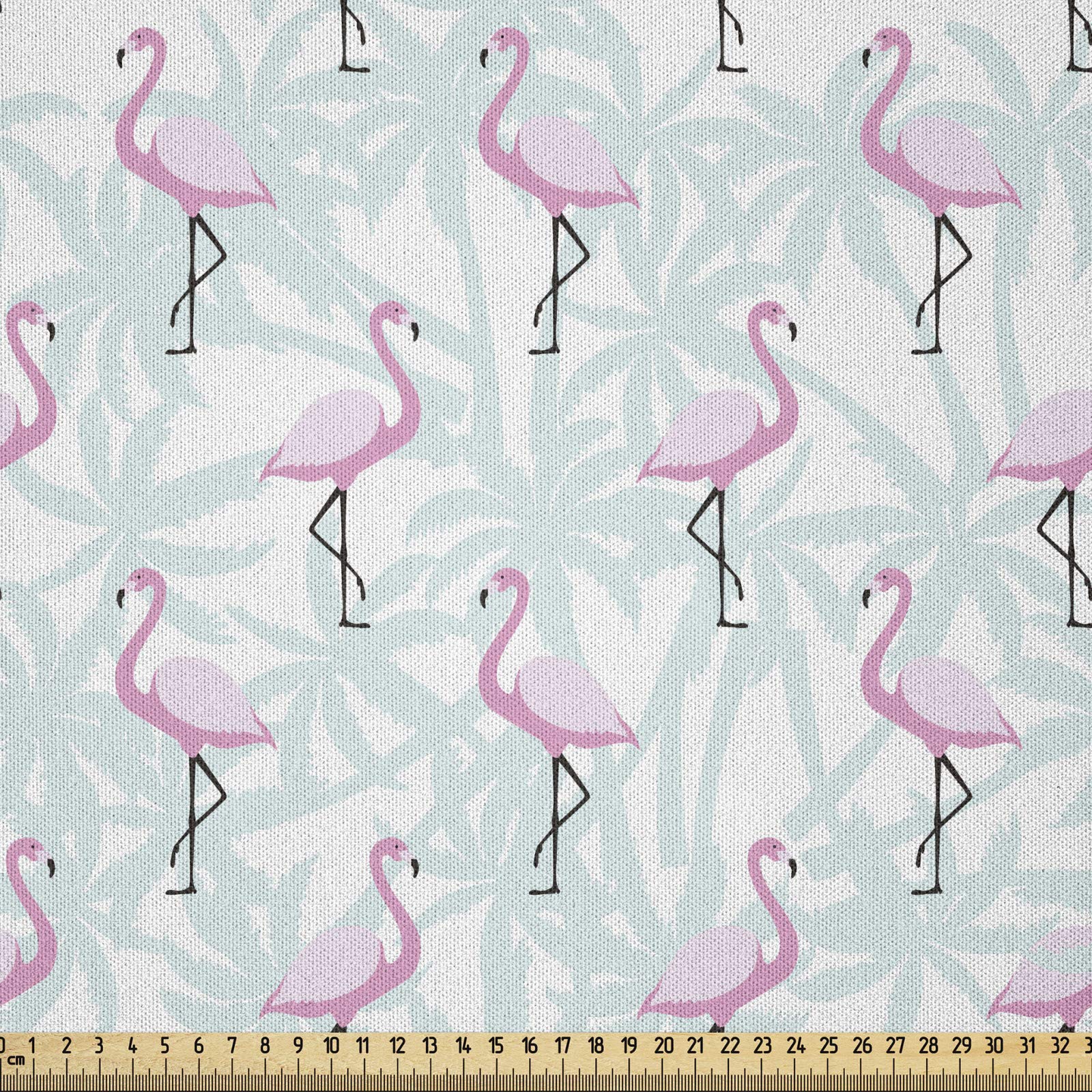 ABAKUHAUS Flamingo Fabric by the Yard, Pale Color Abstract Coconut Palm Tree Silhouettes Retro Pink Birds, Microfiber Fabric for Arts and Crafts Textiles Decor, 1M (230x100cm), Mint Green Pale Pink