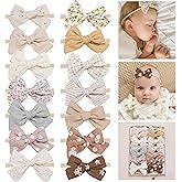 Fancy Clouds Baby Girl Bows and Headbands,14 pcs Stretchy Soft Nylon Hairbands Hair Bows for Newborns, Infants, Toddlers - Ha