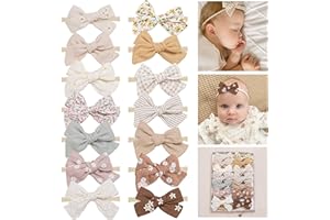 Fancy Clouds Baby Girl Bows and Headbands,14 pcs Stretchy Soft Nylon Hairbands Hair Bows for Newborns, Infants, Toddlers - Handmade Baby Hair Accessories for Girls Gifts