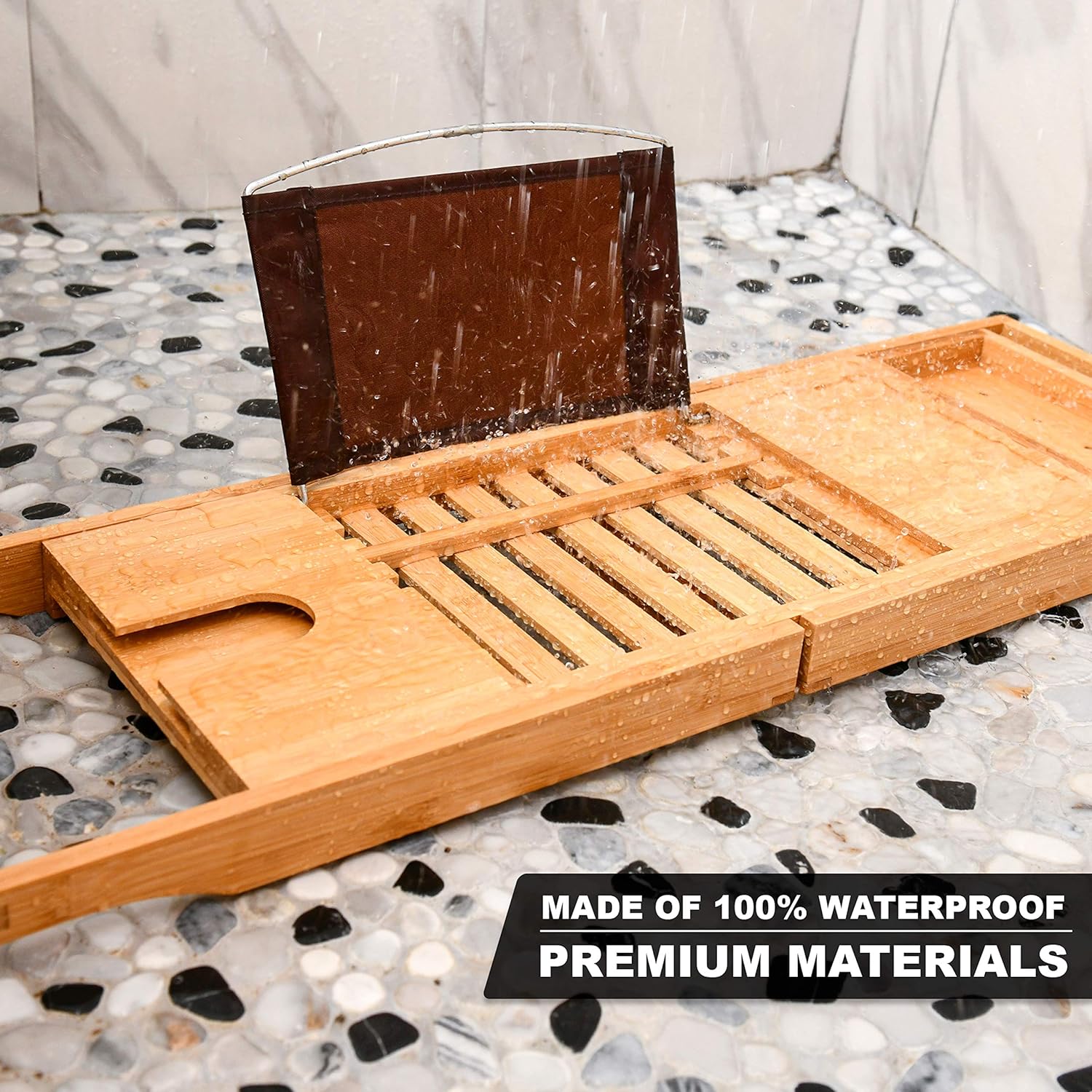 Bamboo Bathtub Tray - Perfect Expandable Bathtub Caddy with Reading Rack or Tablet Holder, This Premium Bath Tray Includes a Wine Glass Holder: Kitchen & Dining