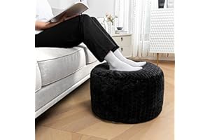 Asuprui Pouf Ottoman Stuffed,Ottoman Foot Rest, Floor Pouf, Round Pouf Seat, Floor Bean Bag Chair,Foldable Floor Chair Storage for Living Room, Bedroom (Black Pouf with Filler)