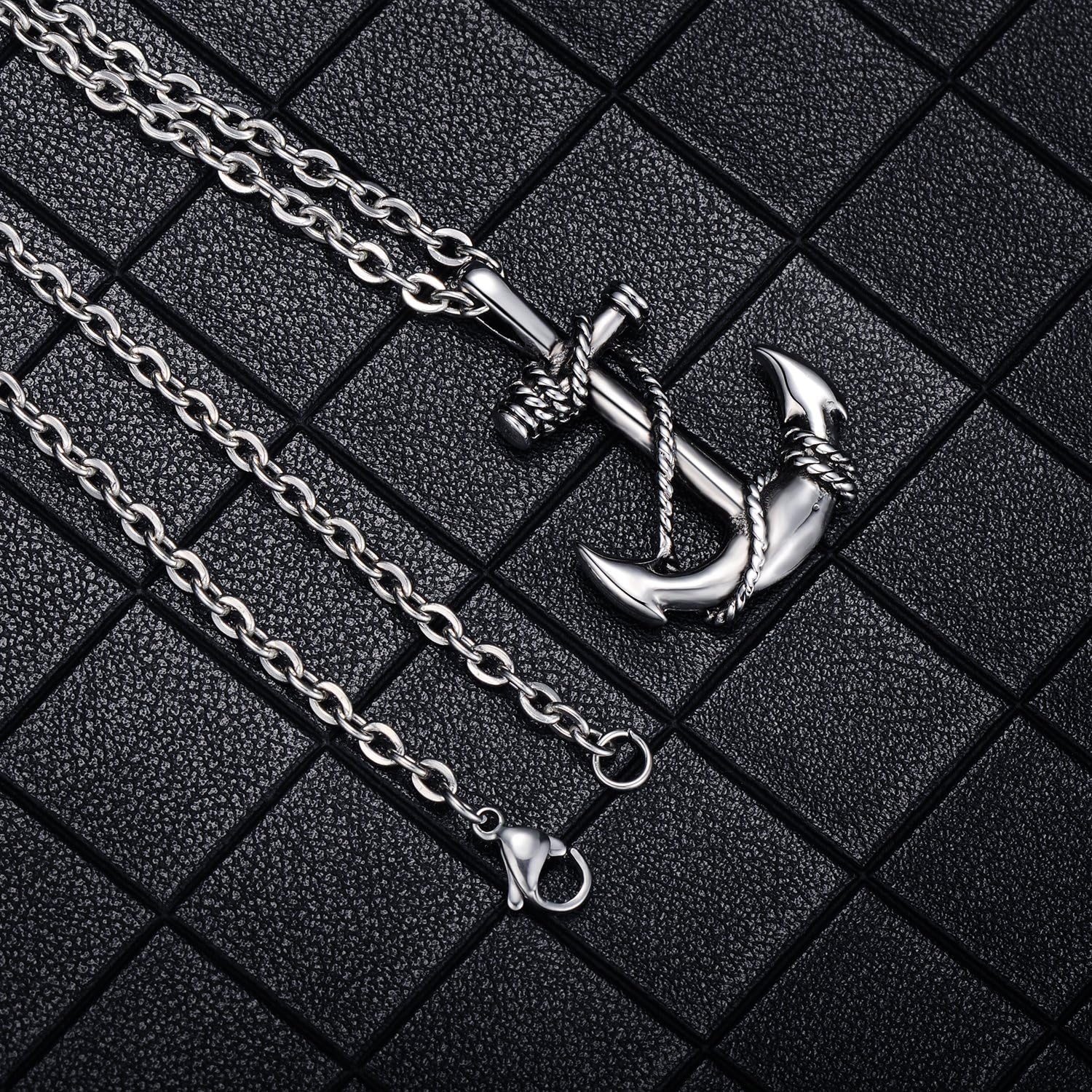 Feilok Stainless Steel Pendant Necklace for Men The Caribbean Anchor, Silver Color, 3.7 cm x 2.5 cm - Image 4