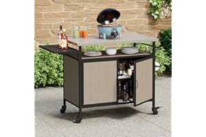 ASTRONAPE Grill Cart Outdoor Rolling Tbale Cart with Rainproof Cover, Stainless Steel Desktop Outdoor Storage Cabinet Bar, Multifunctional Mobile Island for Garden, Backyard and Kitchen (Oak)