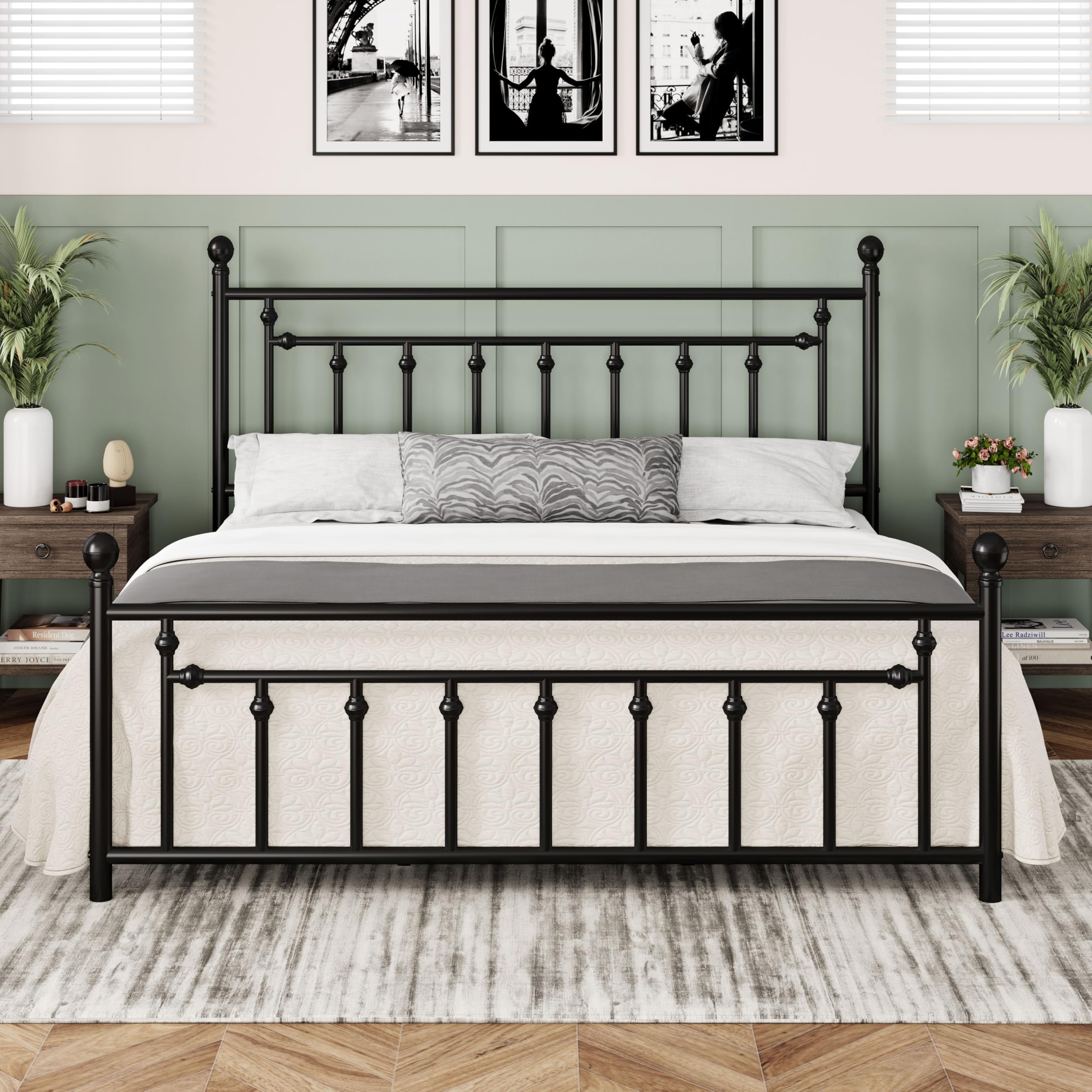 Photo 1 of ** SIMILAR** Allewie 14 Inch King Size Metal Platform Bed Frame with Victorian Vintage Headboard and Footboard/Mattress Foundation/Under Bed Storage/No Box Spring Needed/Easy Assembly/Noise Free/Black