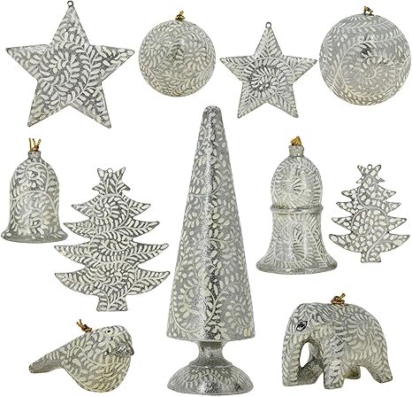 Silber Pappmache Ornamente Weihnachtsschmuck Set Von 11 Artikel Amazon De Kuche Haushalt