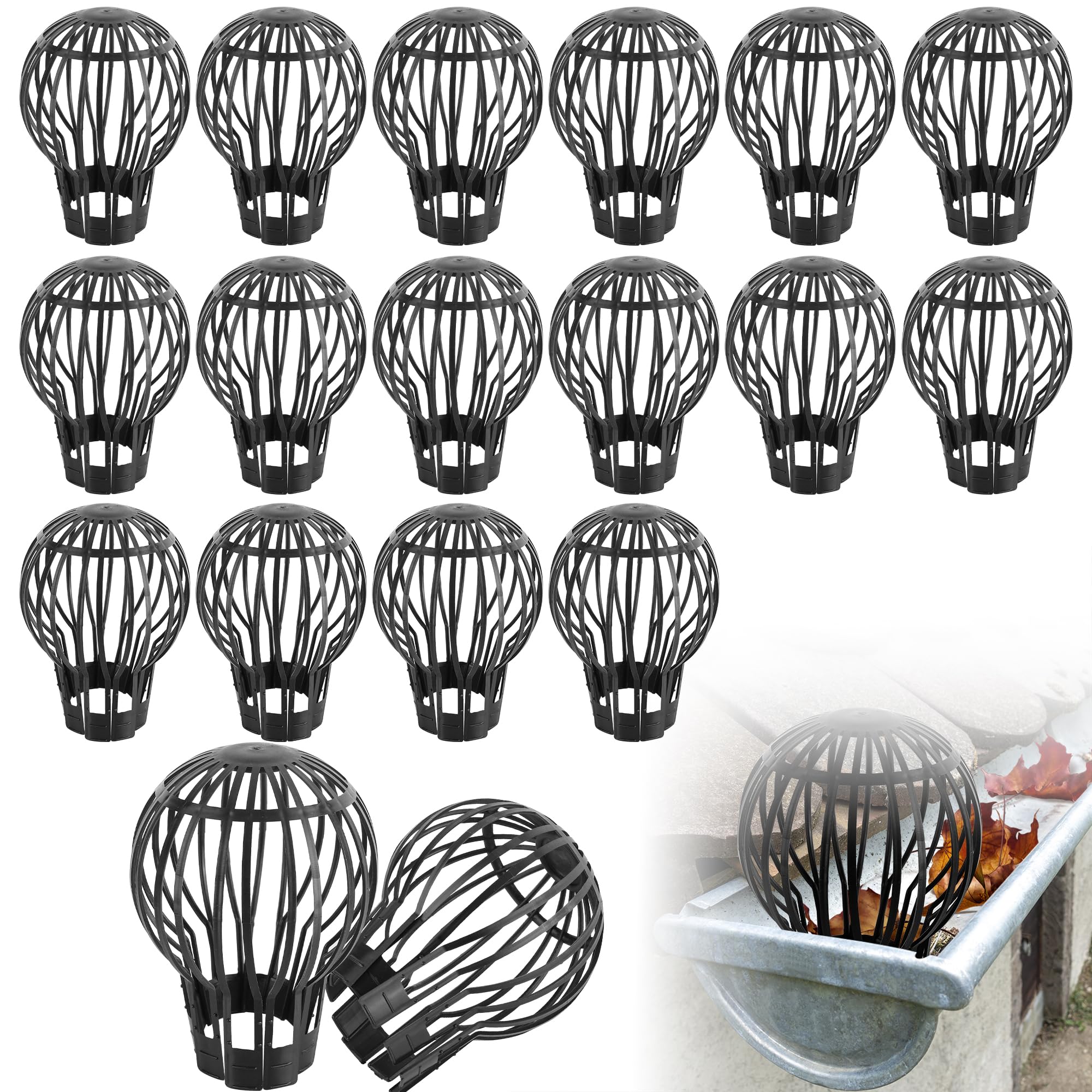 YKUKIZEE 16PCS Gutter Guards Roof Gutter Downpipe Leaf Guard, Plastic Down Pipe Gutter Filters, Flexible Drain Pipe Cover Black for Moss Leaves Muck Mud Debris