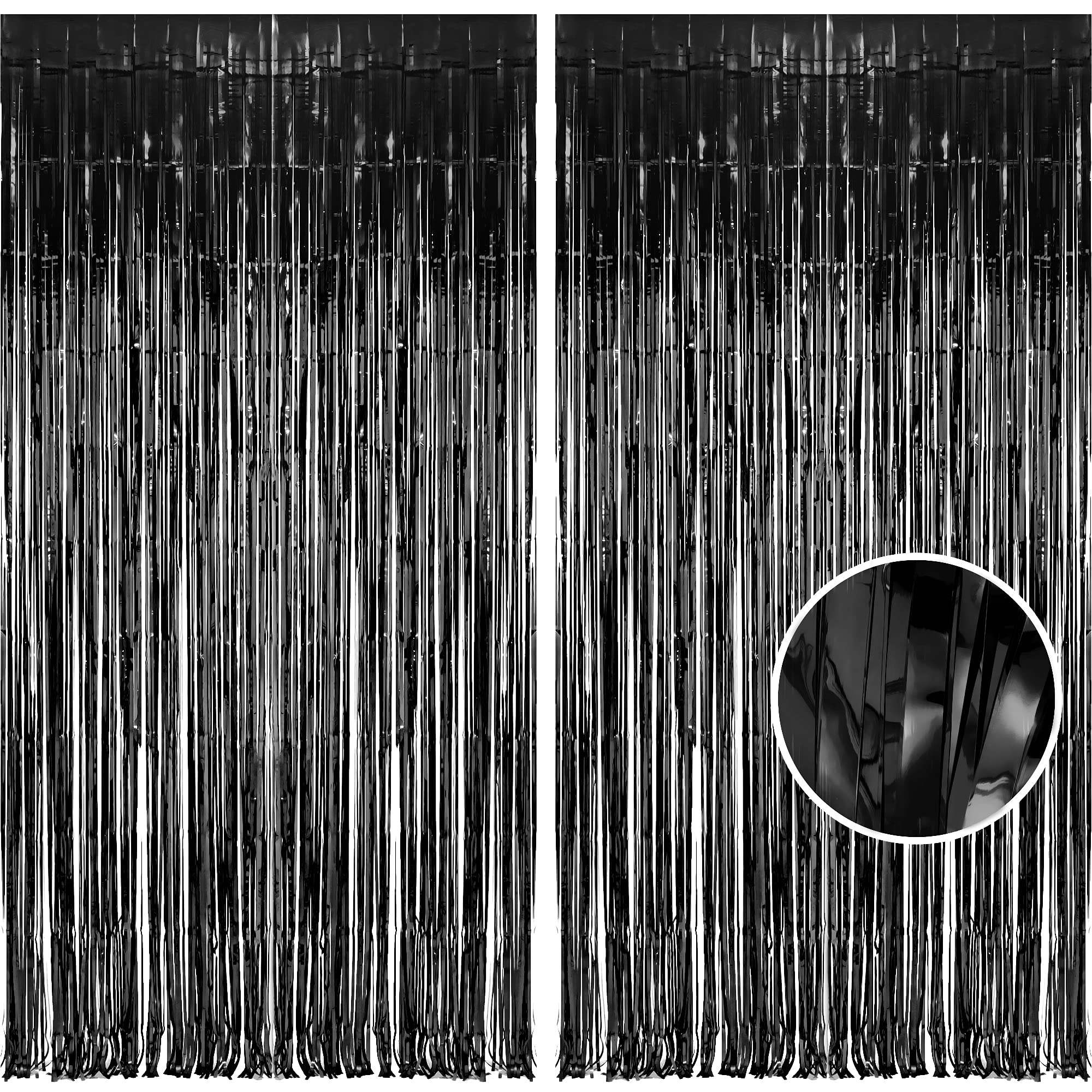 Black Foil Fringe Curtain Halloween Party Decorations- BRAVESHINE 2 PCS 3.3 x 8.2 ft Tinsel Curtains Photo Booth Backdrop Streamers Indoor Halloween Decorations for Pumpkin Scary Party