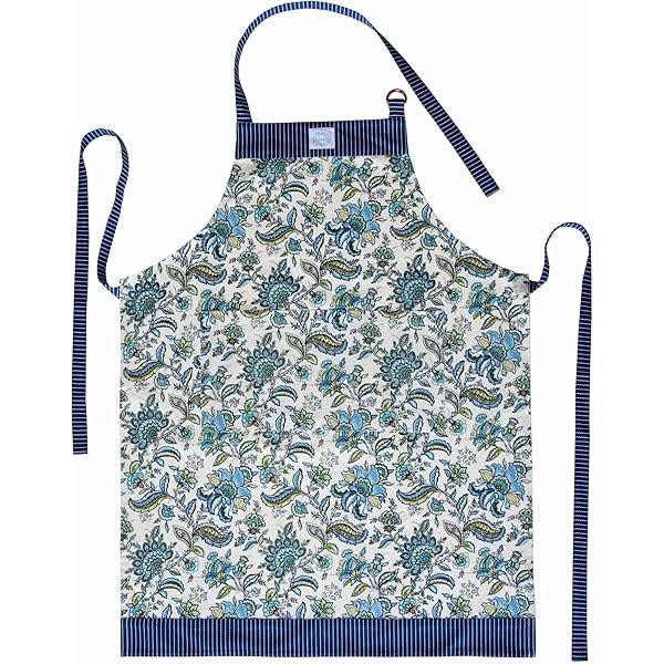Mary Disomma's Luxe Cotton Apron With Signature Floral Print Design, Adjustable Straps, Gold Double Ring Clasp And Divided Front Pocket - UK