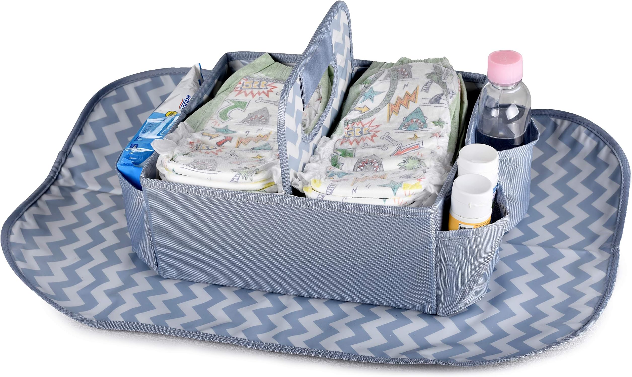 Baby Diaper Caddy Organizer with Changing Mat - Nursery and Crib Caddies for Newborn, Infant, Boy or Girl - Large Storage Pockets for Wet Wipes and Accessories - Easy to Clean - Baby Shower Present