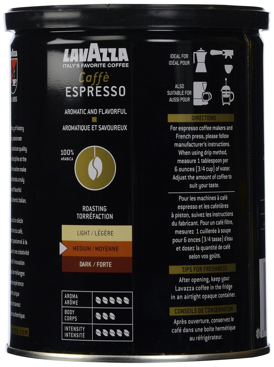 Lavazza Caffe Espresso Ground Coffee Blend, Medium Roast, 8-Ounce Can : Grocery & Gourmet Food