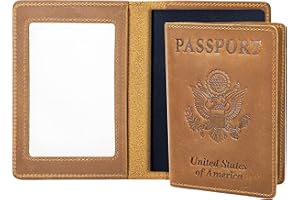 AGBIADD Genuine Leather Passport Holder with RFID Blocking, Slim Design, Brown Color, Unisex
