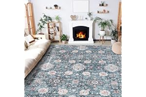 Mcadore 8x10 Area Rugs Washable Boho Rug, Non Slip Carpet for Living Room, Bedroom, Kitchen, Soft Low-Pile, Indigo/Floral
