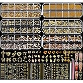 Teentior Nail Charms Gold Rhinestones for Nails with 15 Sheets Gold Nail Stickers, 6 Boxes Nail Gems Pearls for Nails, Cross Nail Charms for Nails Design Nail Art Rhinestones, Caviar Beads for Nails