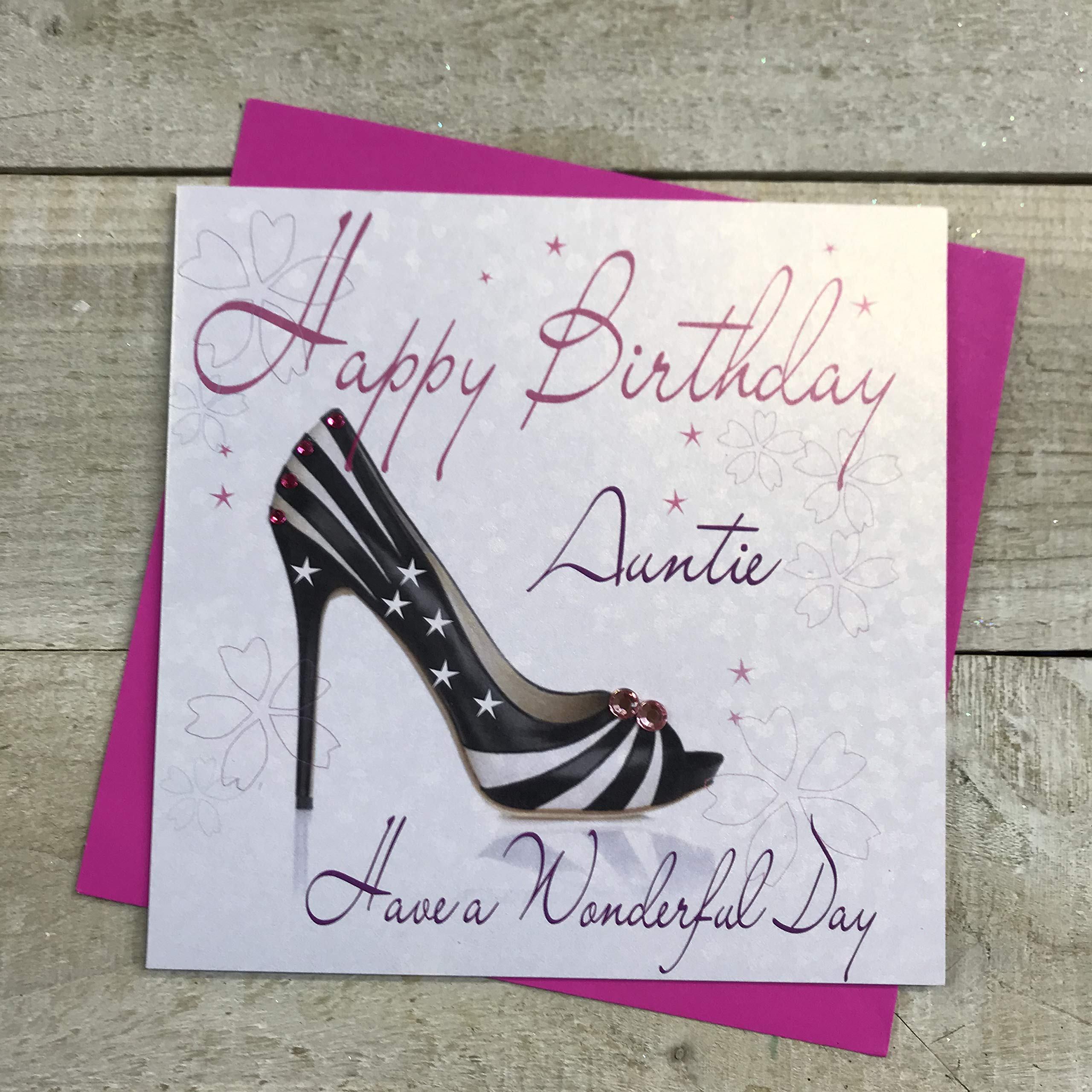 white cotton cards Happy Birthday Auntie Handmade Card Shoe, WS6
