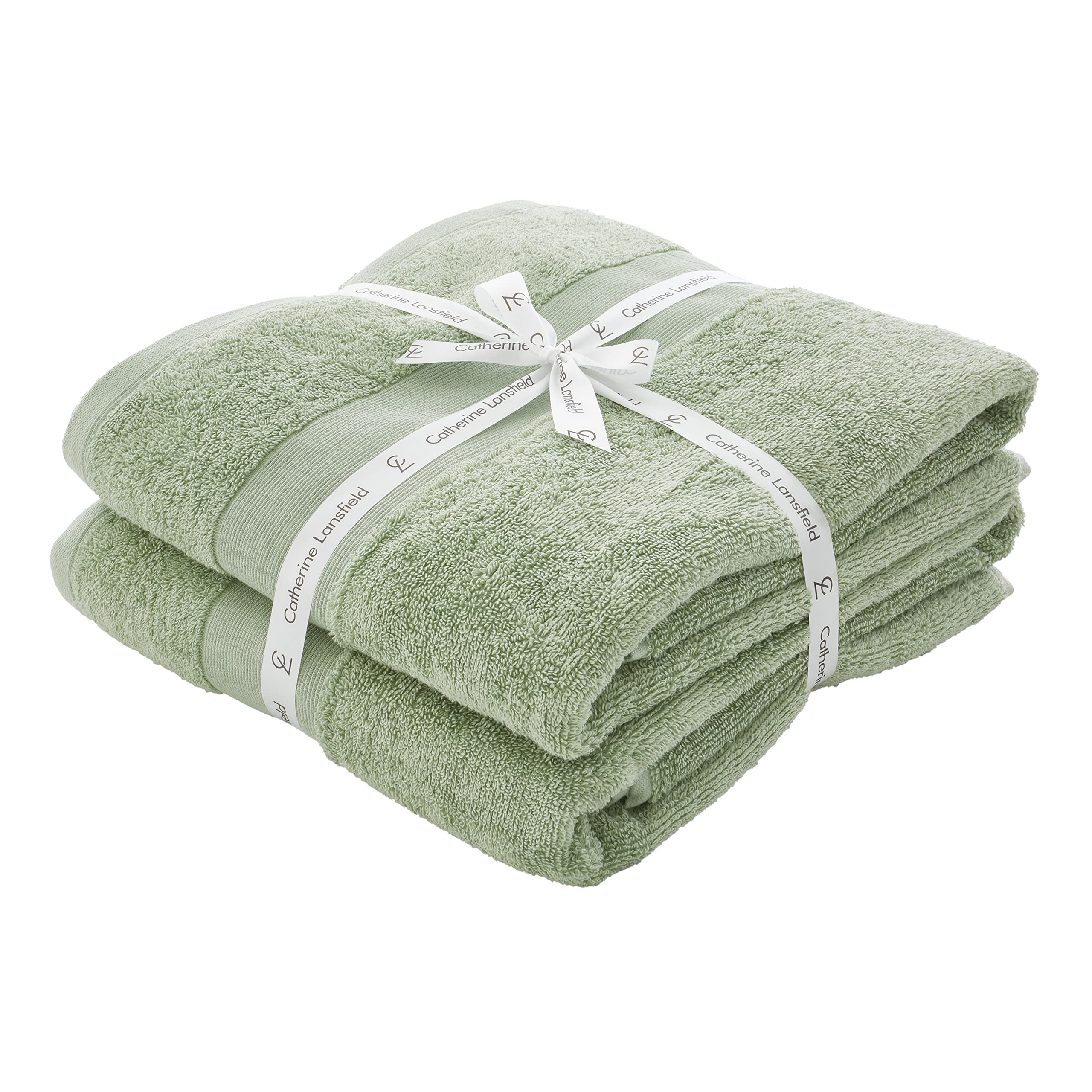 Catherine Lansfield Bathroom Anti-Bacterial Cotton Bath Sheet Pair Sage
