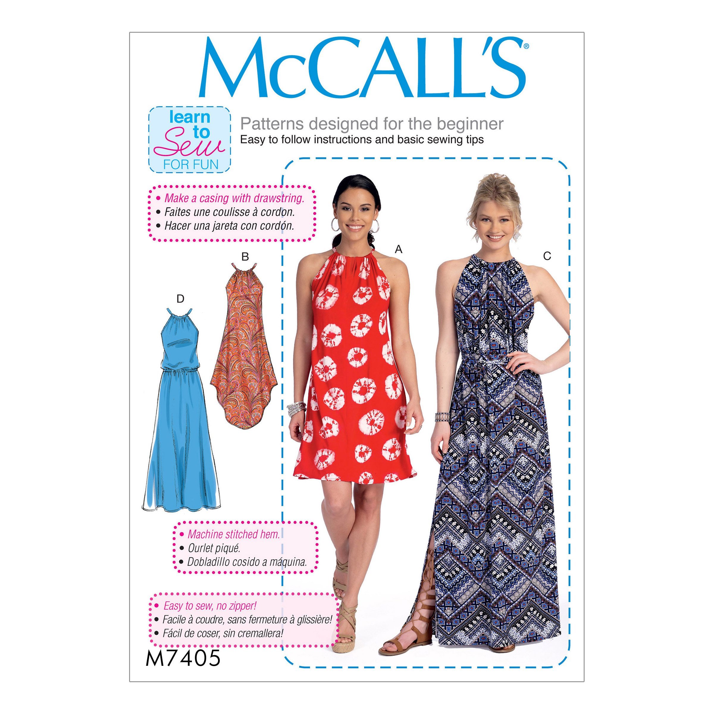 McCall's Patterns 7405 Y Misses Dresses and Belt Sewing Pattern, Tissue, Multi-Colour, Sizes XS-S-M