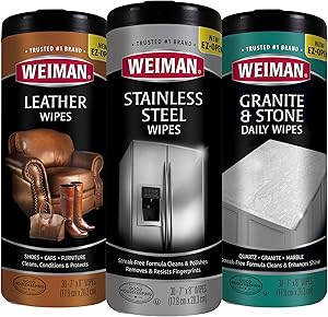 Weiman Wipes Variety (3 Pack) - Stainless Steel, Leather, and Granite Non-Toxic Wipes - 90 Wipes