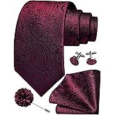 GUSLESON 3.15"（8cm） Mens Tie and Lapel Pin Paisley Necktie Hankerchief Cufflinks Set for Men