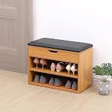 AVC Designs Pine 60cm Shoe Bench with Seat Cushion Storage Cabinet Organizer view 3