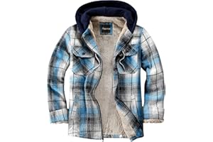 Puwasa Men's Full Zip Sherpa Lined Flannel Jacket Fleece Hooded Plaid Jacket with Hood for Men