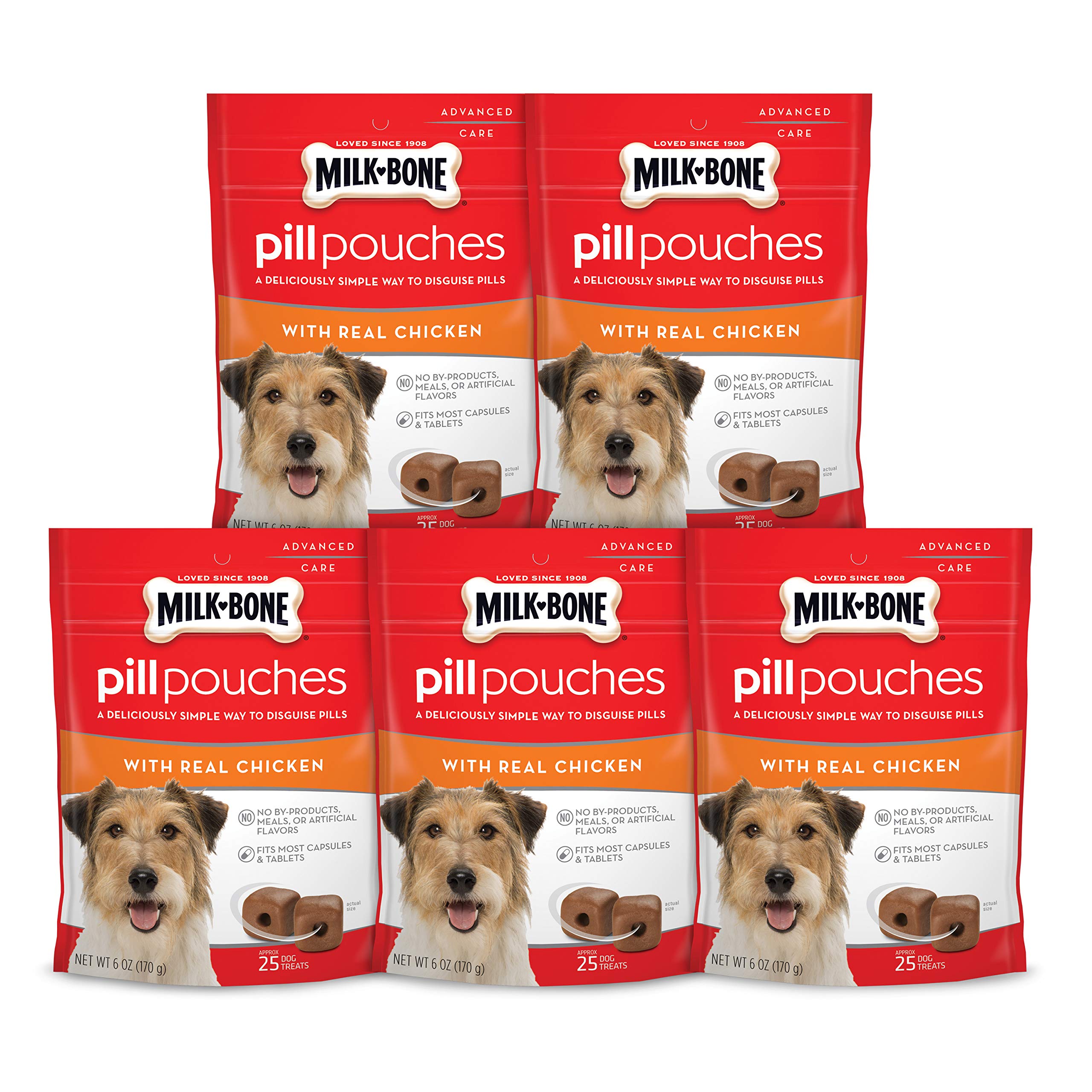 Milk-Bone Pill Pouches, Pill Treats For Dogs, Helps Conceal Medication, Approx 25 Treats per Bag, (Pack of 5)