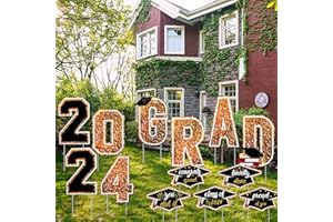 HXXF Graduation Yard Sign Class of 2024 Decorations, 13PCS Graduation Yard Signs with Stakes, High School College Graduation Party Decorations Supplies for Outdoor Yard Lawn Decor, Gold+Black