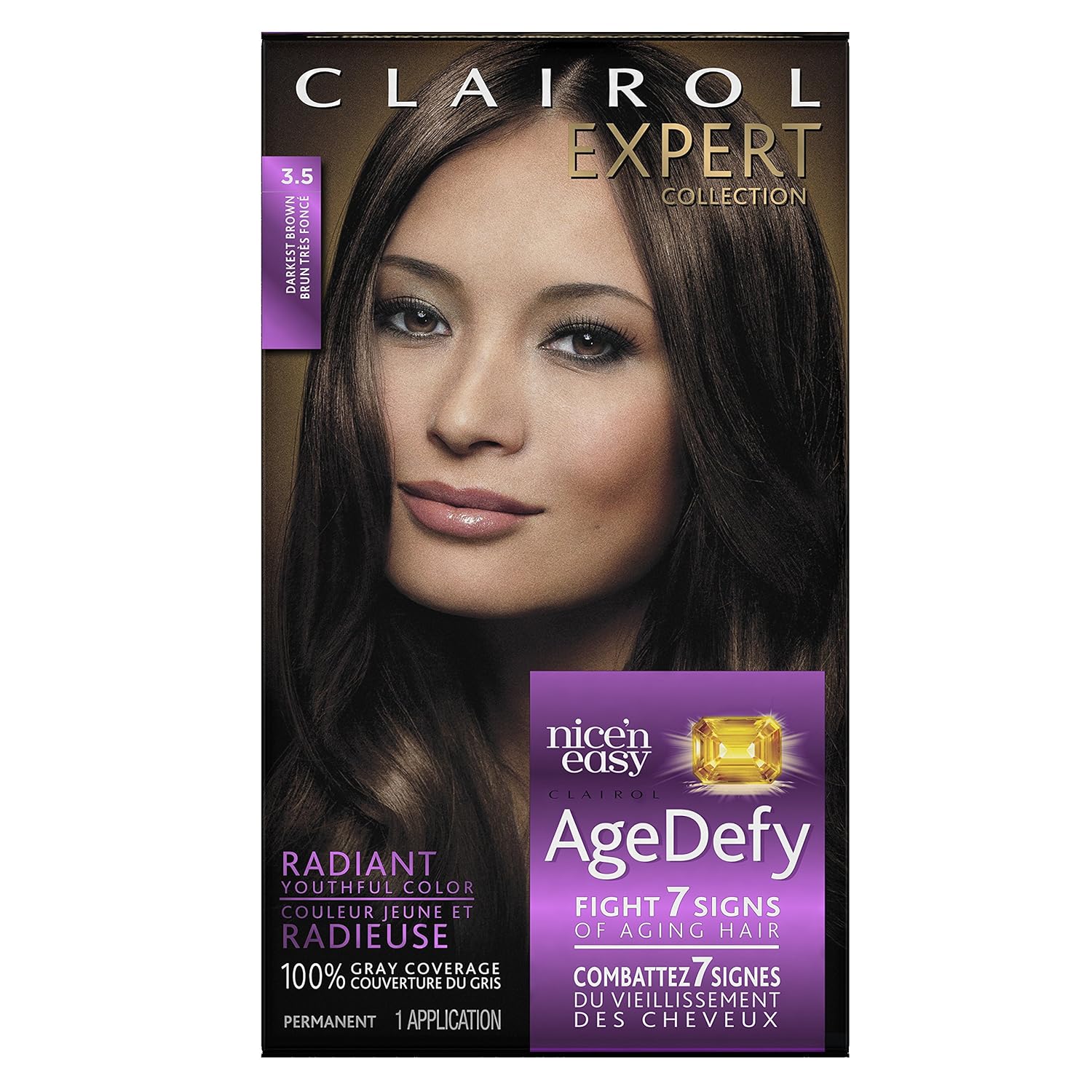 Clairol Age Defy Permanent Hair Color, 3 Darkest Brown, 1 Count : Chemical Hair Dyes : Beauty