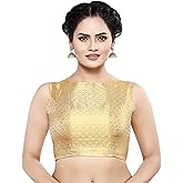 Madhu Fashion Women Golden Brocade Sleeveless Readymade Saree Blouse (Gold, 32 (Gold,32)