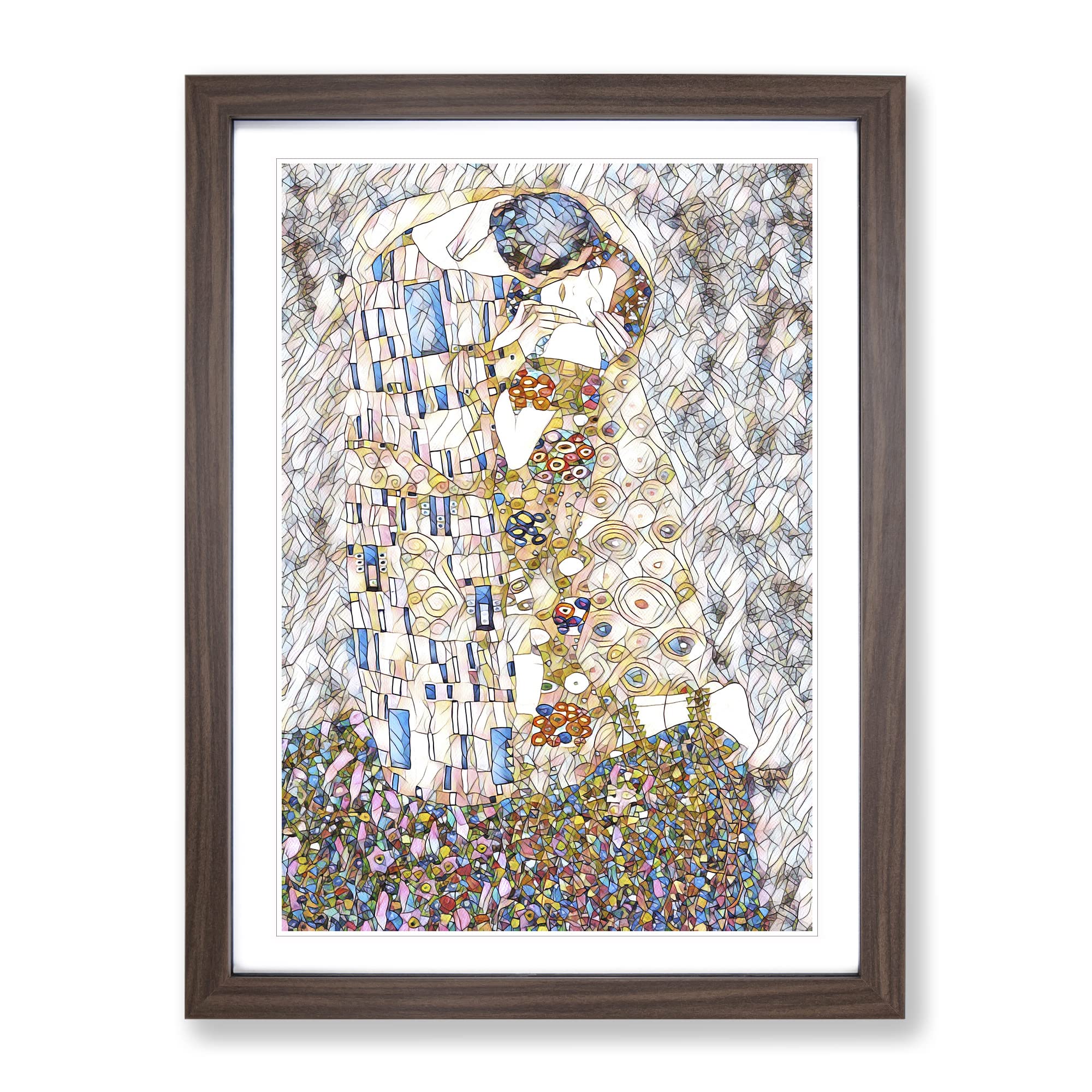 Gustav Klimt The Kiss No.1 Modern Bg Framed Wall Art Print, Ready to Hang Picture for Living Room Bedroom Home Office Décor, Walnut A3 (34 x 46 cm)