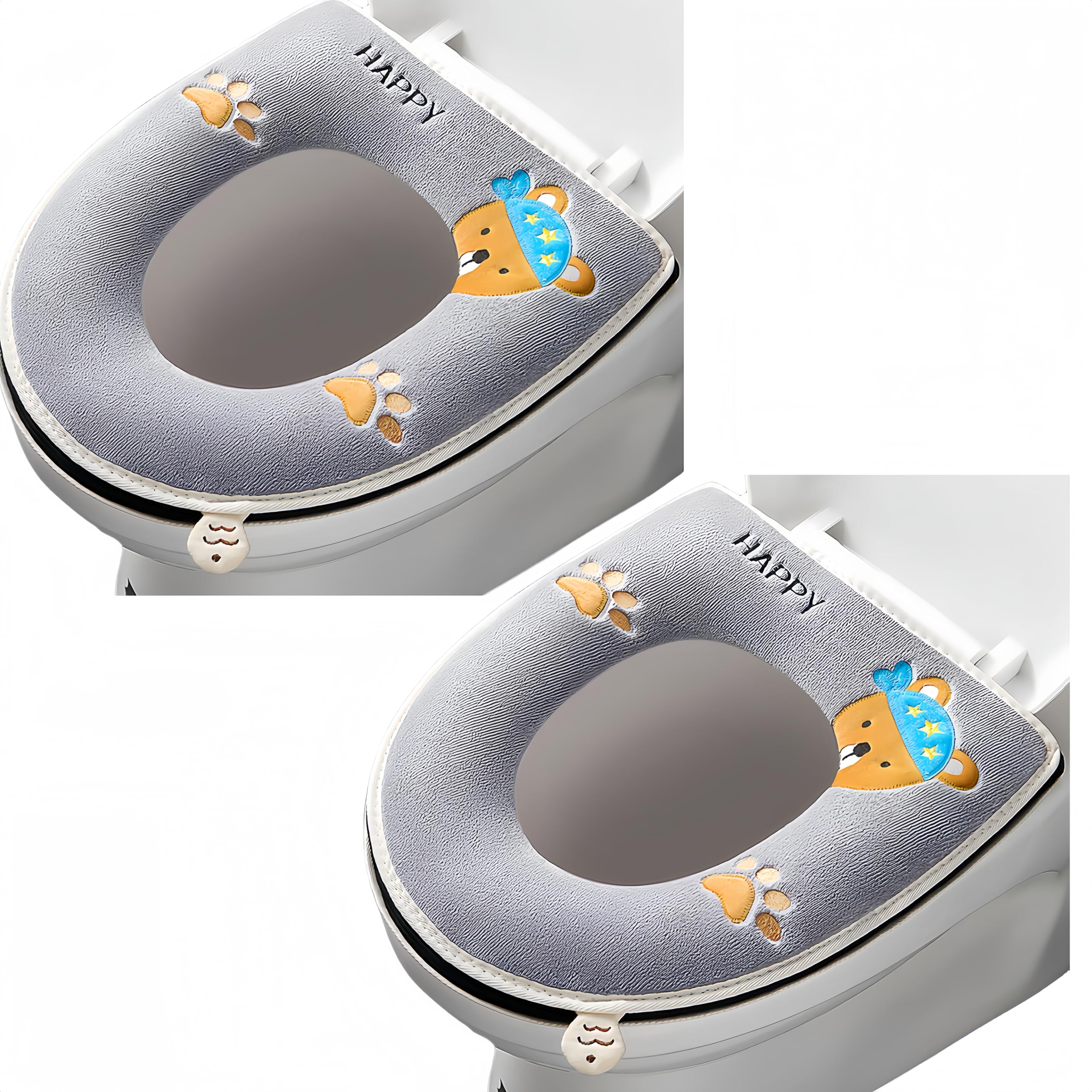 2 Pieces Thicker Bathroom Soft Toilet Seat Cover Pad with Handle Toilet Lid Cover Cushion Soft Thicker Washable Fits All Oval Toilet Seats Gray