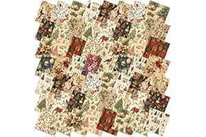 Fanfanwin 100 Pcs 5 x 5 Inch Vintage Christmas Quilting Fabric Christmas Fat Squares Patchwork Strips Santa Red Cardinal Precut Fabric Bundles for Xmas Handmade Crafting DIY Craft Sewing Material